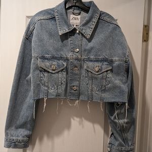 Zara Cropped Oversized Drop Shoulder Jean Jacket